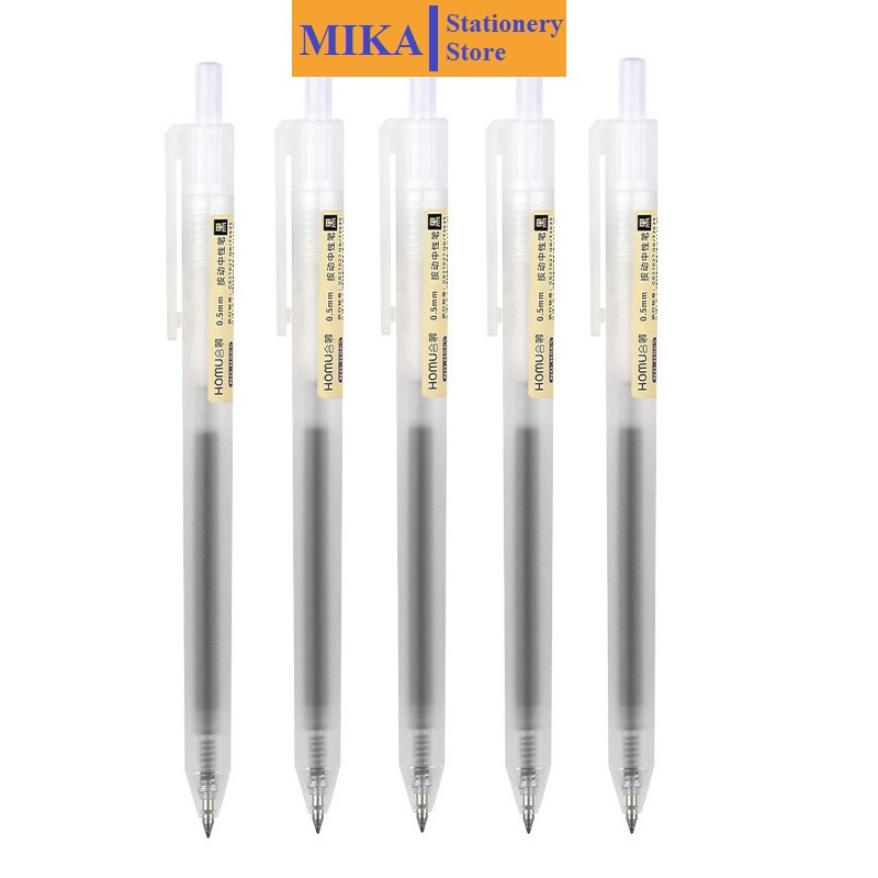 Bút Bi Mực Gel B1 Thân Mờ Ngòi 0.5mm 3 Màu Xanh Đen Đỏ Viết Trơn Ra Đều Bấm Nút