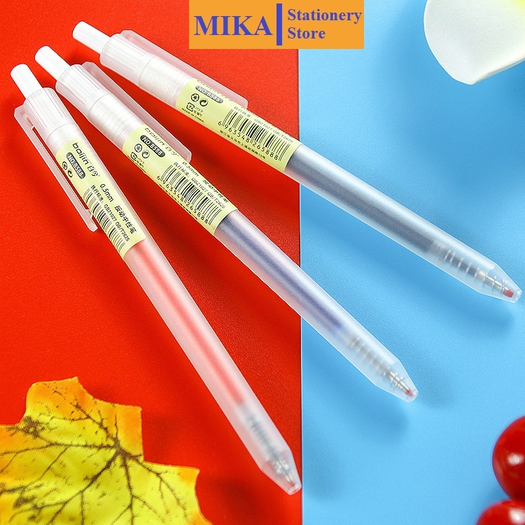 Bút Bi Mực Gel B1 Thân Mờ Ngòi 0.5mm 3 Màu Xanh Đen Đỏ Viết Trơn Ra Đều Bấm Nút