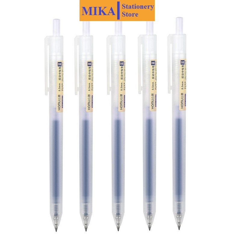 Bút Bi Mực Gel B1 Thân Mờ Ngòi 0.5mm 3 Màu Xanh Đen Đỏ Viết Trơn Ra Đều Bấm Nút