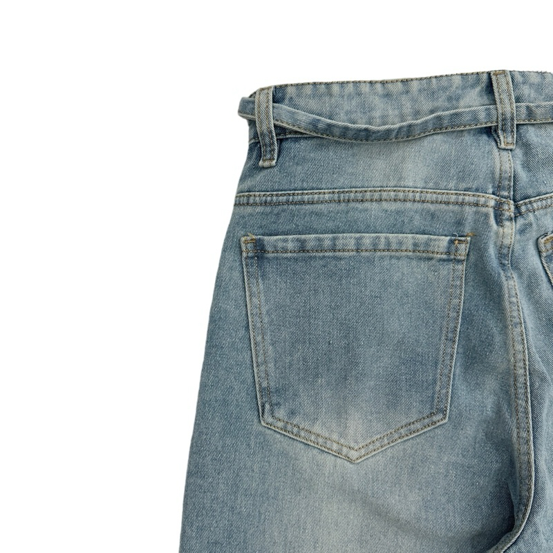 LIGHT BLUE LOOSE PLEAT WIDE JEANS - Quần jeans ống rộng thùng thình