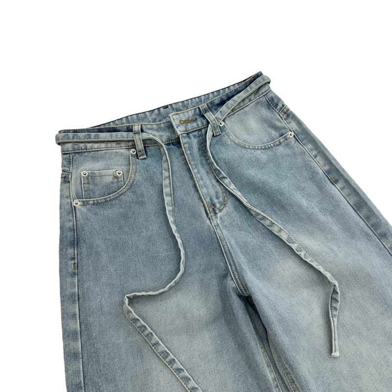 LIGHT BLUE LOOSE PLEAT WIDE JEANS - Quần jeans ống rộng thùng thình