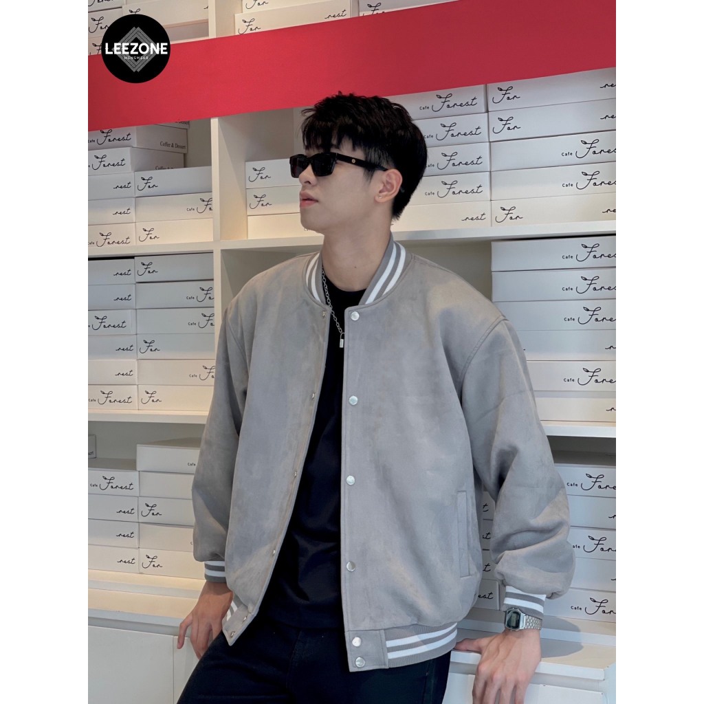 Áo khoác Da lộn nam LeeZone cao cấp | Bomber Da lộn cúc bấm