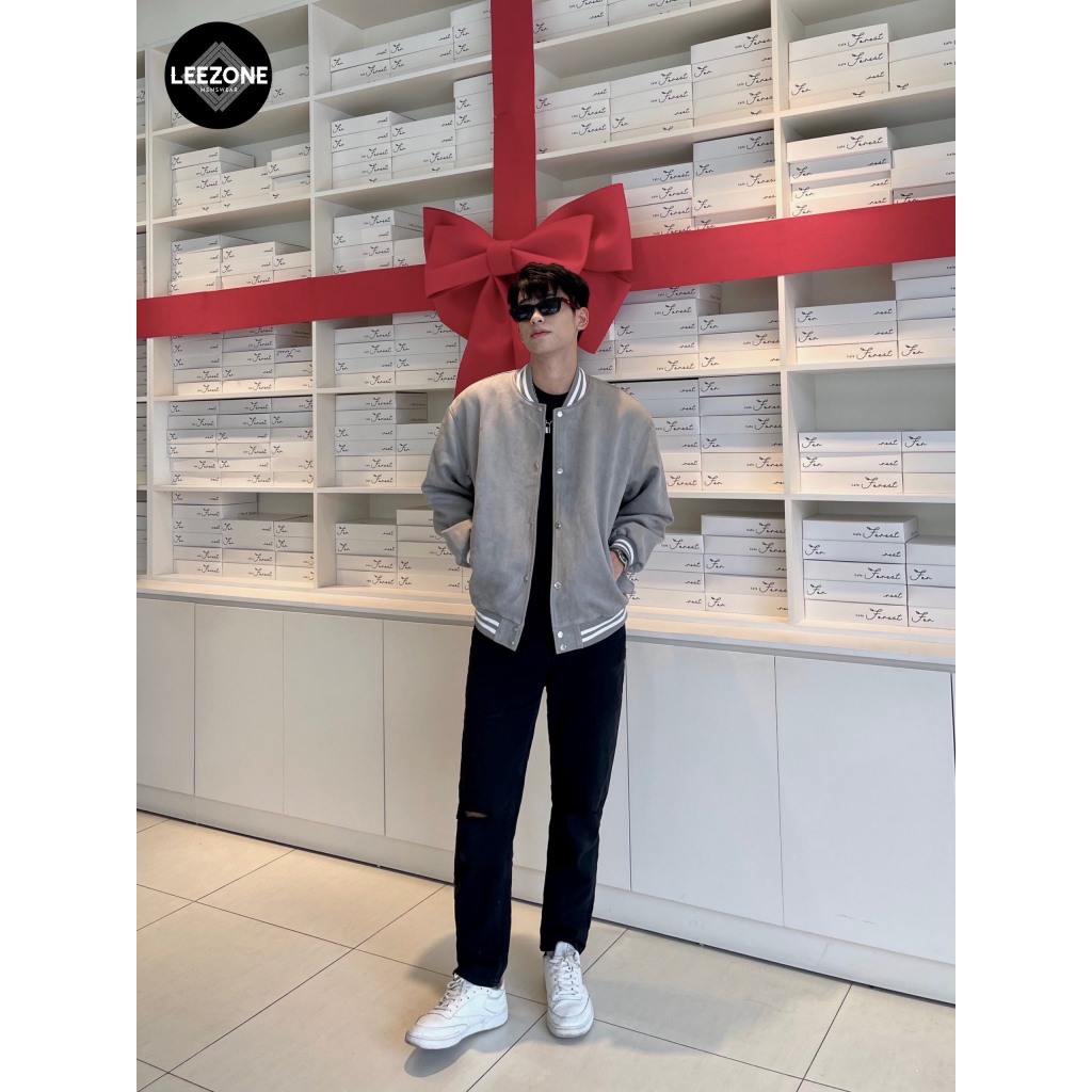 Áo khoác Da lộn nam LeeZone cao cấp | Bomber Da lộn cúc bấm