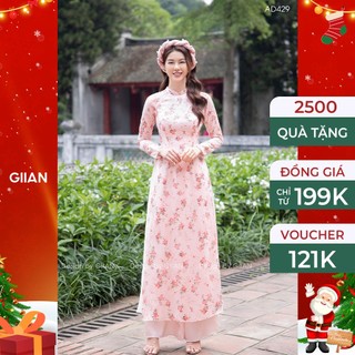 Áo dài hoa nhí truyền thống 4 tà voan gấm hoa thiết kế cao cấp chính hãng Giian - AD0057