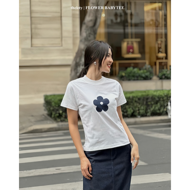 Áo Babytee Hoa Denim “FLOWER DENIM BABYTEE” | 𝐭𝐡𝐞𝐥𝐞𝐭𝐲