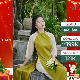 Áo dài cách tân nữ dáng suông Giian thiết kế cổ tròn cách điệu đính ngọc phồi tay tơ vài tằm mềm mại cao cấp - AD0479