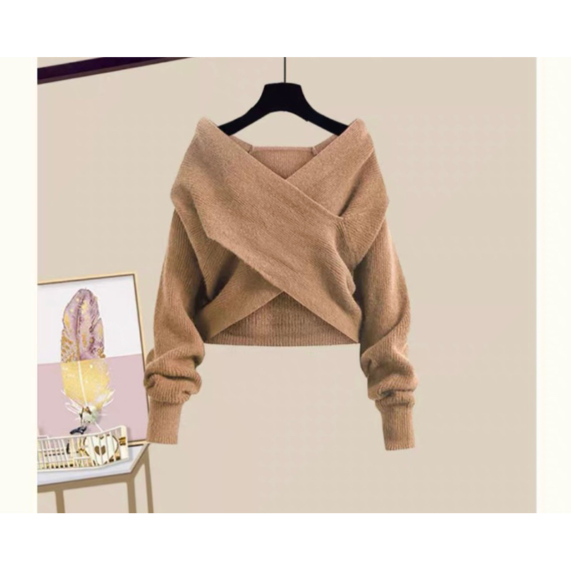 Set chân váy xẻ 2 bên + áo bẹt vai đắp chéo🔥