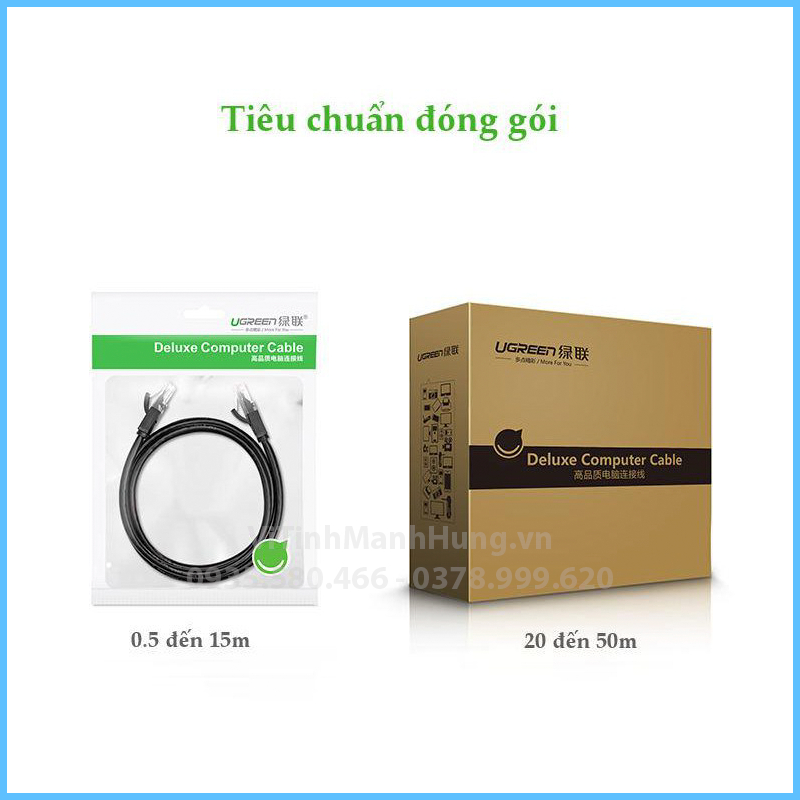 Dây cáp mạng Cat 6 Ugreen, đúc sẵn 2 đầu RJ45, độ dài từ 0.5M đến 10M.