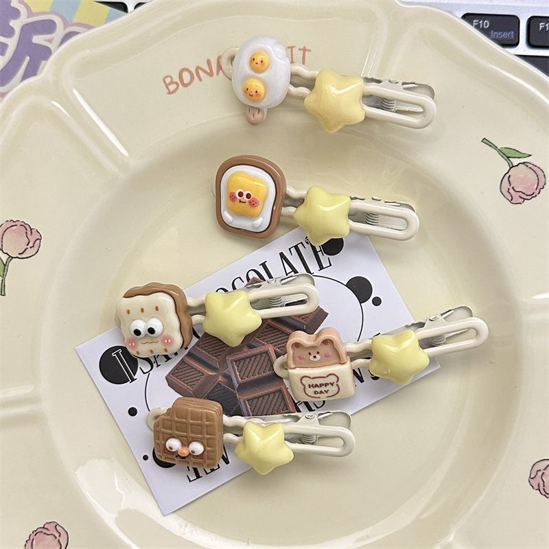 Set 2 kẹp mỏ vịt kim loại đính charm hoạt hình dễ thương