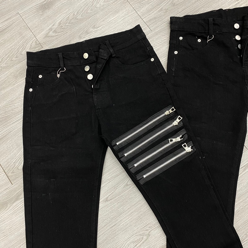 Quần dsq2 hoạ tiết 4 khoá ngang đùi đen trơn,quần jean dsq2 4 khoá không rách đơn giản
