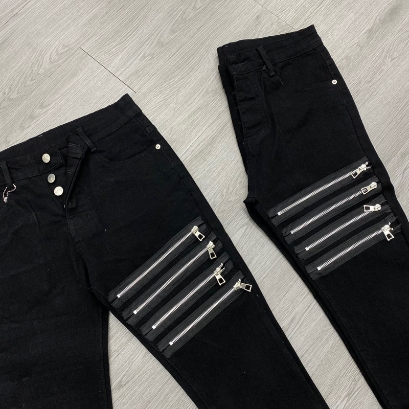 Quần dsq2 hoạ tiết 4 khoá ngang đùi đen trơn,quần jean dsq2 4 khoá không rách đơn giản