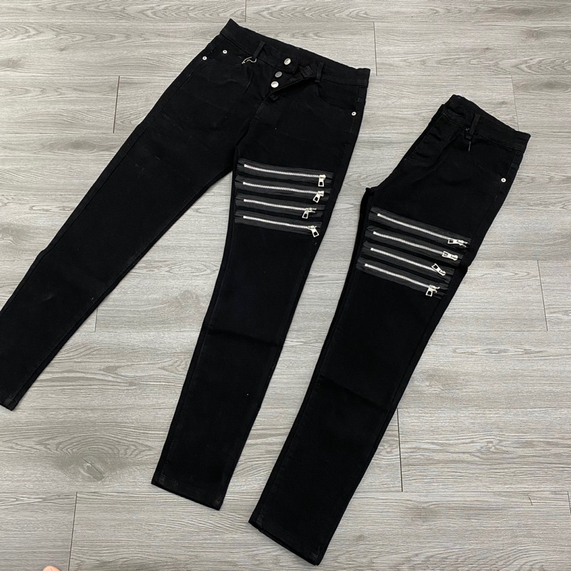 Quần dsq2 hoạ tiết 4 khoá ngang đùi đen trơn,quần jean dsq2 4 khoá không rách đơn giản