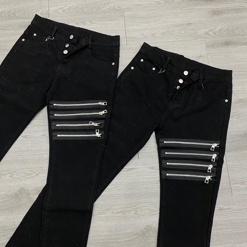Quần dsq2 hoạ tiết 4 khoá ngang đùi đen trơn,quần jean dsq2 4 khoá không rách đơn giản