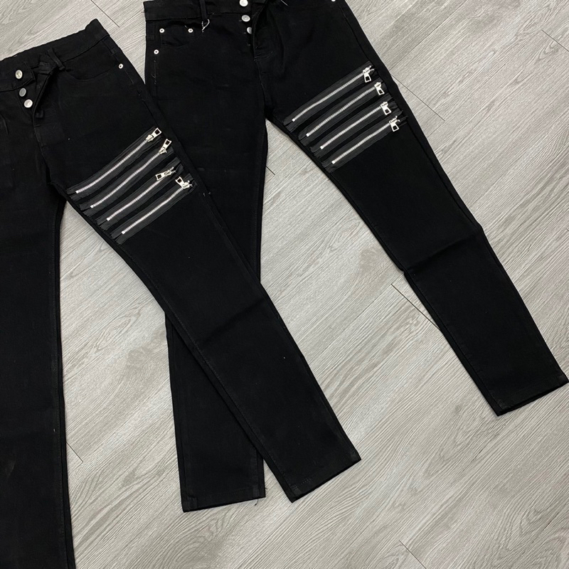 Quần dsq2 hoạ tiết 4 khoá ngang đùi đen trơn,quần jean dsq2 4 khoá không rách đơn giản