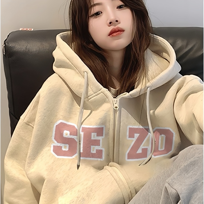 Áo Khoác Hoodie Zip Form Rộng Mũ To Chất Liệu Nỉ Lót Lông SEZO