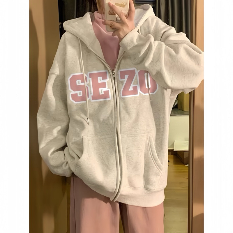 Áo Khoác Hoodie Zip Form Rộng Mũ To Chất Liệu Nỉ Lót Lông SEZO
