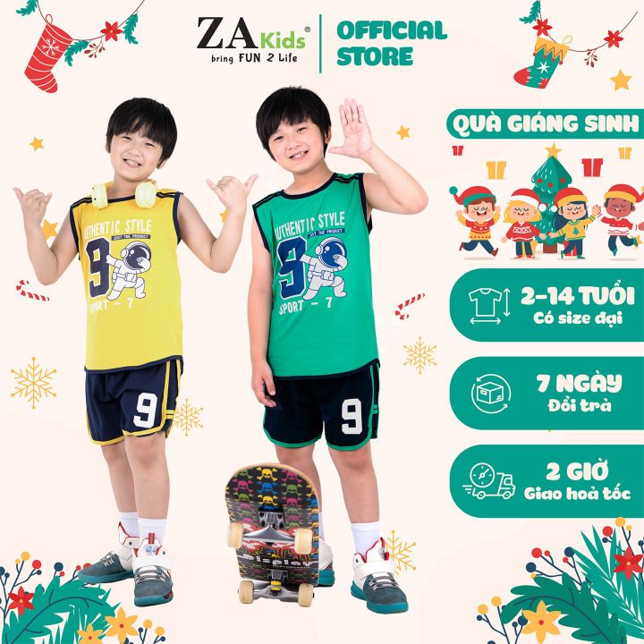 Bộ Quần Áo Sát Nách Bé Trai Mặc Nhà, Đi Chơi Mùa Hè Chất Vải Cotton ZA Kids ZA22166SN. Size bé 2-14 Tuổi