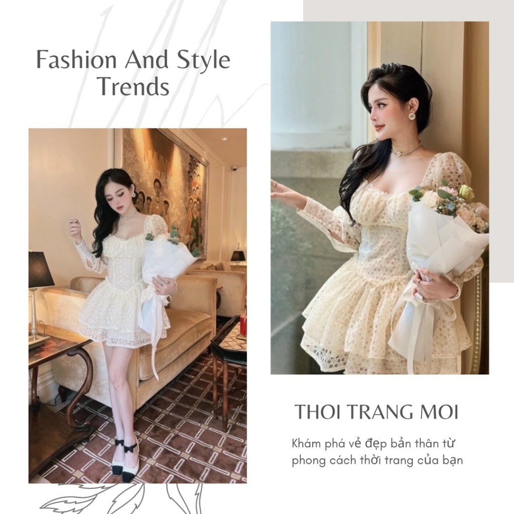 Đầm Ren Tay bồng dáng xòe siêu xinh