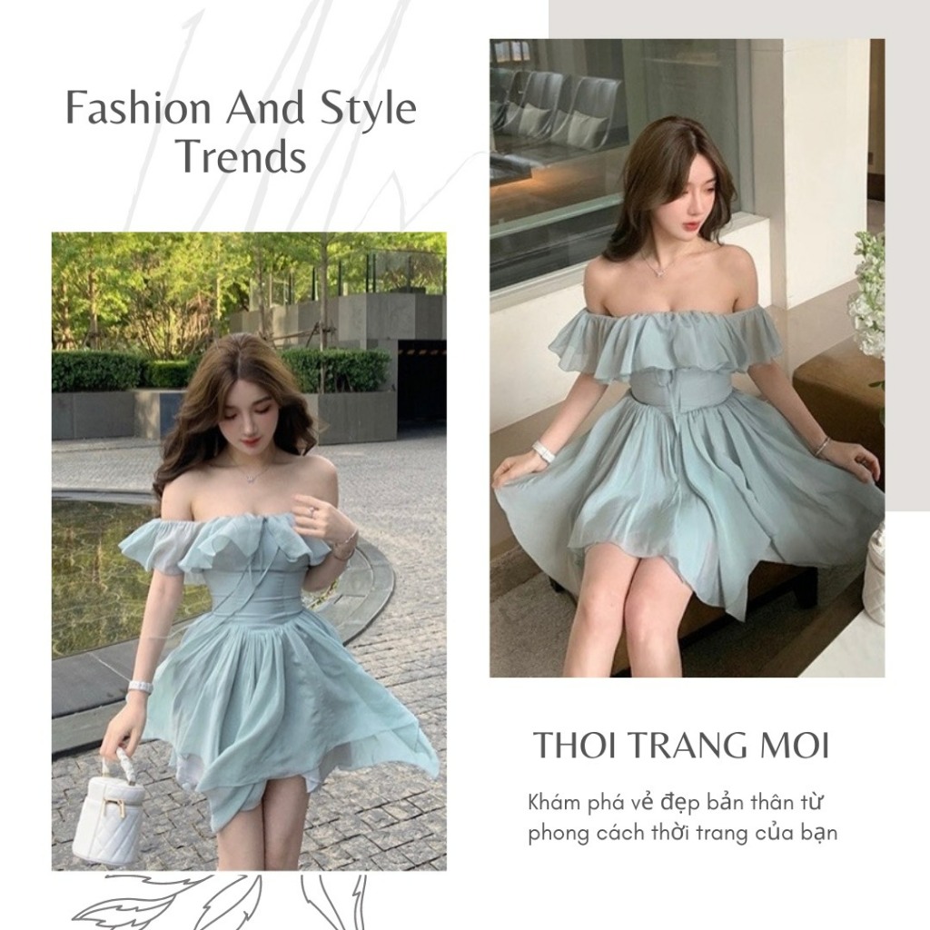 ĐẦM NỮ THIẾT KẾ TRỄ VAI BÈO TẦNG