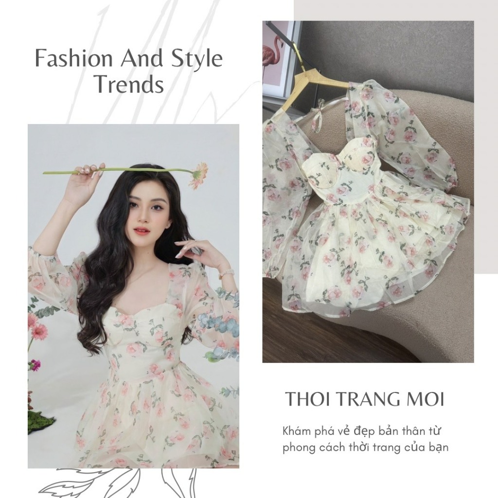 ĐẦM TƠ HOA XÒE BỒNG HỞ LƯNG CUP NGỰC CHO NÀNG DẠO PHỐ