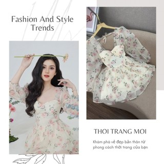 ĐẦM TƠ HOA XÒE BỒNG HỞ LƯNG CUP NGỰC CHO NÀNG DẠO PHỐ