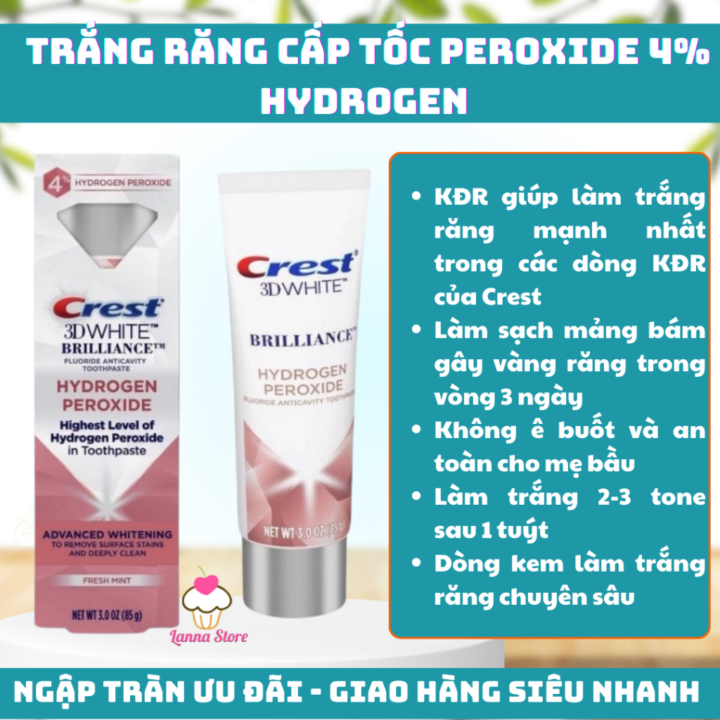 KEM ĐÁNH RĂNG Làm Trắng CREST 3D WHITE BRILLIANCE 4% HYDROGEN PEROXIDE 85G