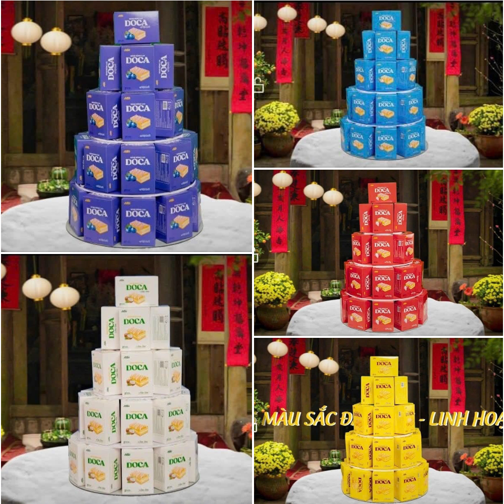 Lốc 10 hộp bánh bông lan Doca, bánh làm tháp 2024, bánh Tết