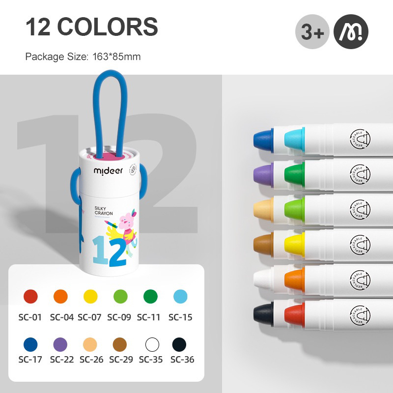 Bút màu sáp hữu  cơ Mideer Silky Crayon kèm quai xách cho bé 12-24-36 màu