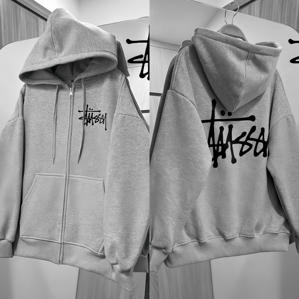 Hoodie Zip -Áo Khoác Nỉ Bông Stussy Hoạ Tiết Logo Chữ In Nhiệt Cực Nét Chất Liệu Dày Dặn Form Dáng Unisex Nam Nữ Cực Hot