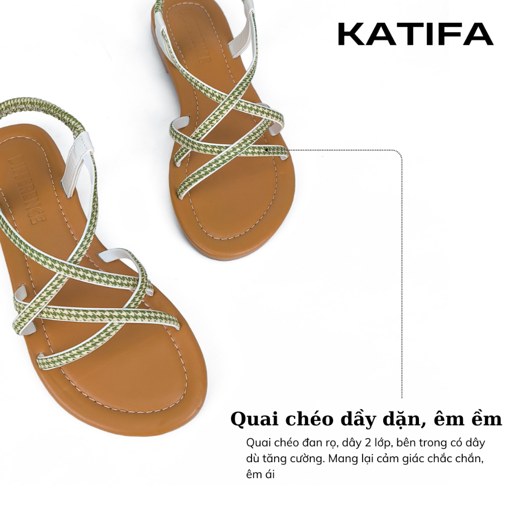 Sandal Bệt Nữ Quai Chéo KATIFA K004S Dây Đan Rọ Quai Hậu Thun Êm Mềm Bảo Hành 12T