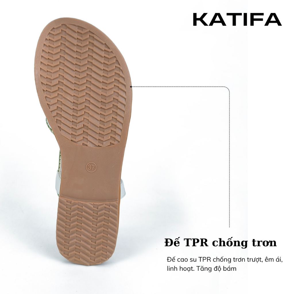 Sandal Bệt Nữ Quai Chéo KATIFA K004S Dây Đan Rọ Quai Hậu Thun Êm Mềm Bảo Hành 12T