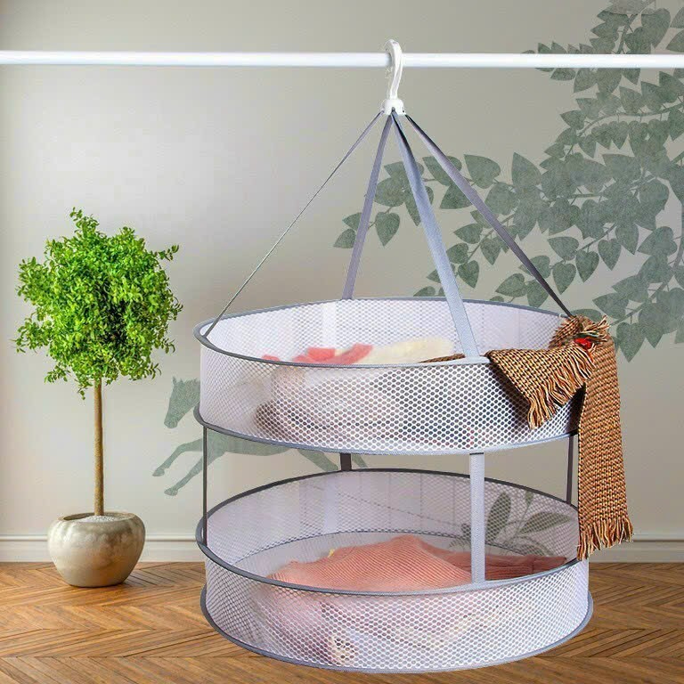 Giỏ Lưới Phơi Đồ Trang Điểm, Tất Vớ, Đồ Lót Có Móc Treo Loại 2 Tầng - Rổ Lưới Treo Phơi Khô Đồ