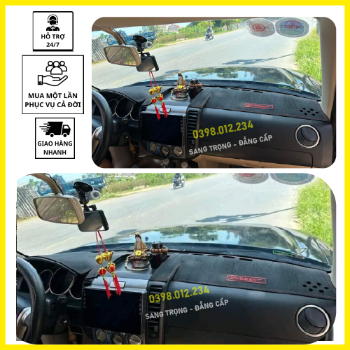 Thảm taplo xe Ford Everest 2004 đến 2023, thảm taplo che nắng da carbon, nhung cao cấp