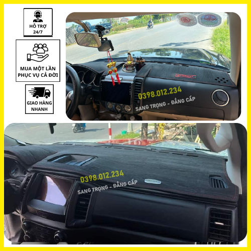 Thảm taplo xe Ford Everest 2004 đến 2023, thảm taplo che nắng da carbon, nhung cao cấp