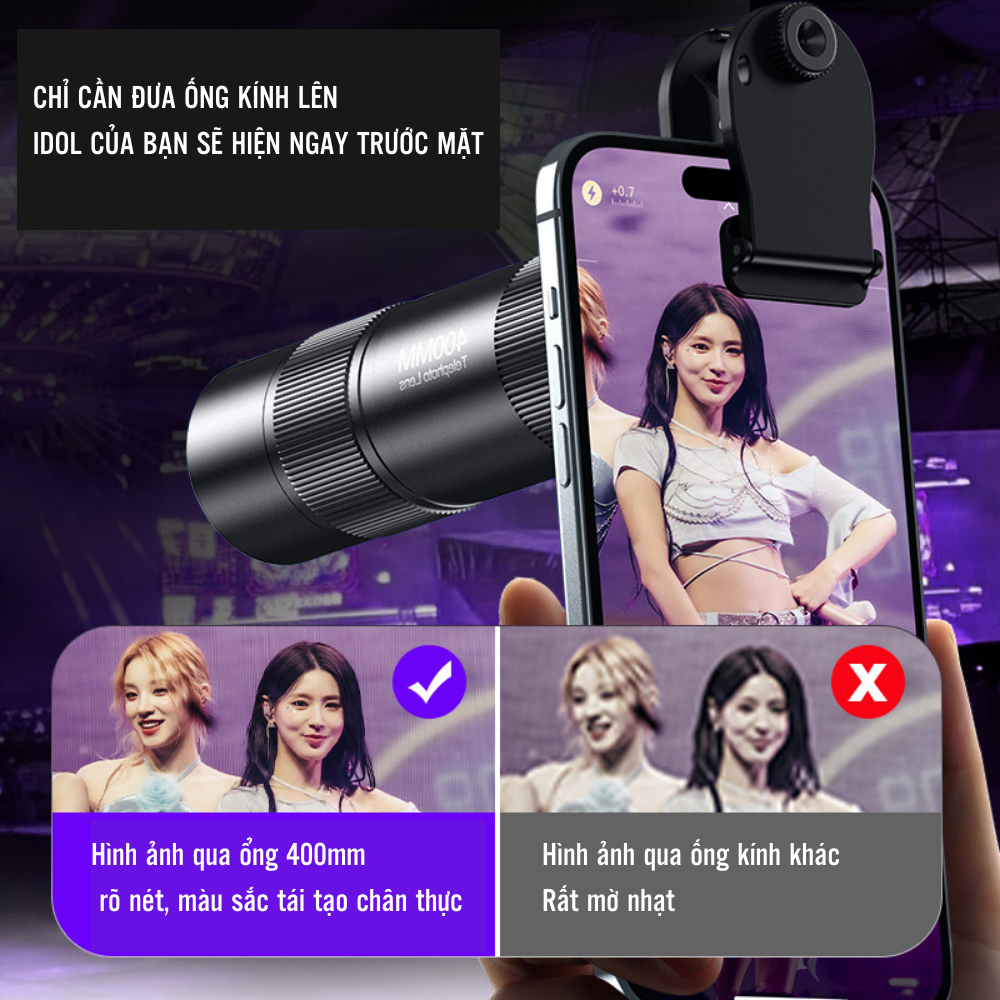 Ống kính tele 400mm, lens nhìn xa, chuyên chụp ảnh quay video cho điện thoại, độ nét 4K