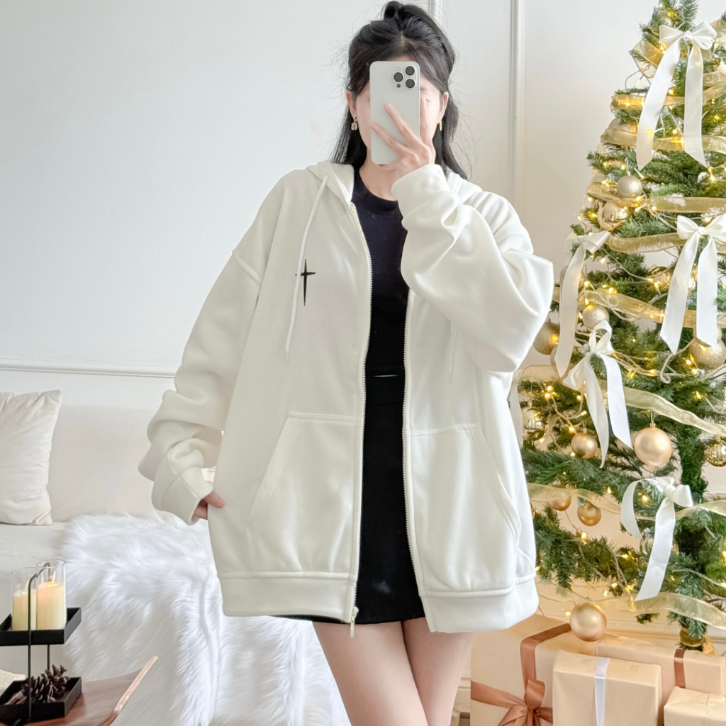 Áo Khoác Nỉ Bông Nam, Nữ Basic Unisex Nỉ From Rộng Màu Đen HDCT630