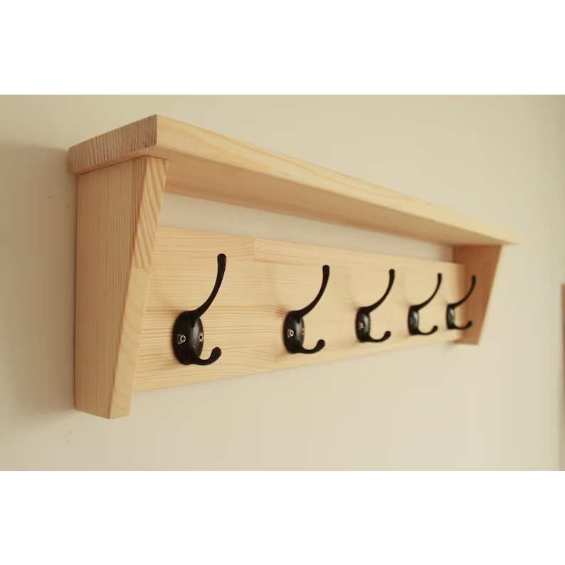 Móc gỗ gắn tường treo quần áo, túi xách phong cách Nhật, decor không gian nhà - Gỗ Nâu