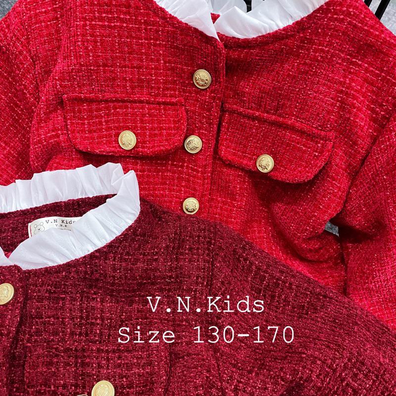 Set váy maxi + áo khoác dạ nhung size đại 19kg-45kg