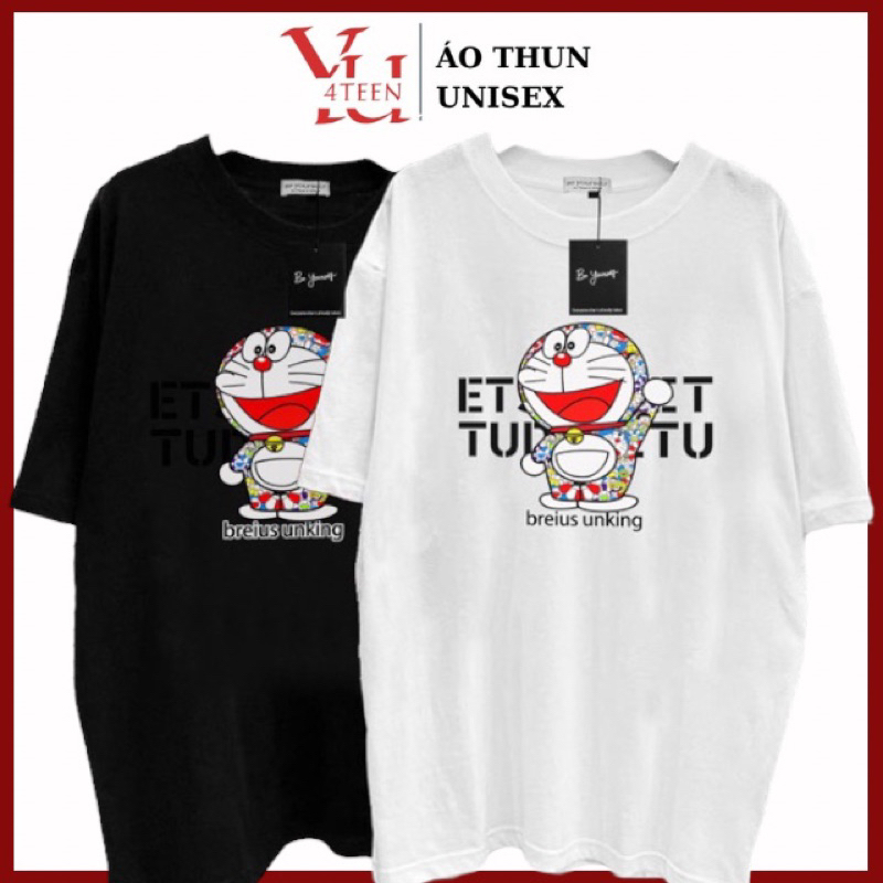 Áo Thun PHÔNG NAM NỮ UNISEX in MÈO MÁY Ú DORAEMON (Đủ size M-L-XL-XXL BIGSIZE)