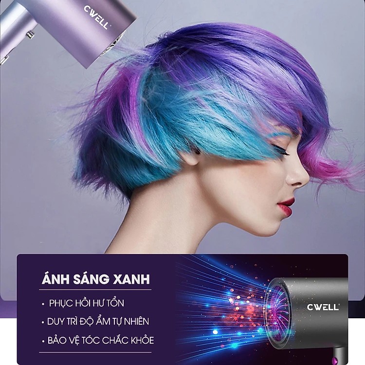 Máy sấy tóc công suất lớn tạo kiểu CWell, máy sấy tóc mini 2 chiều nóng lạnh C02HD 1200W  chính hãng