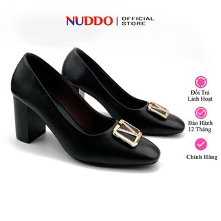 Giày Cao Gót Nữ 7 Phân Đế Vuông Đính Nơ Sang Trọng, Guốc Nữ Công Sở Mũi Vuông Thanh Lịch Da Mềm NUDDO _ N707n