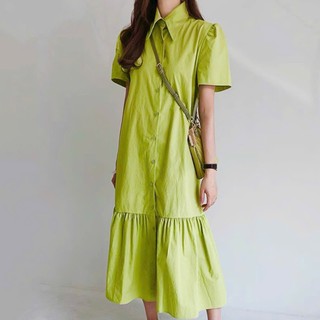 Đầm váy freesize nữ sơ mi xanh bơ đuôi cá