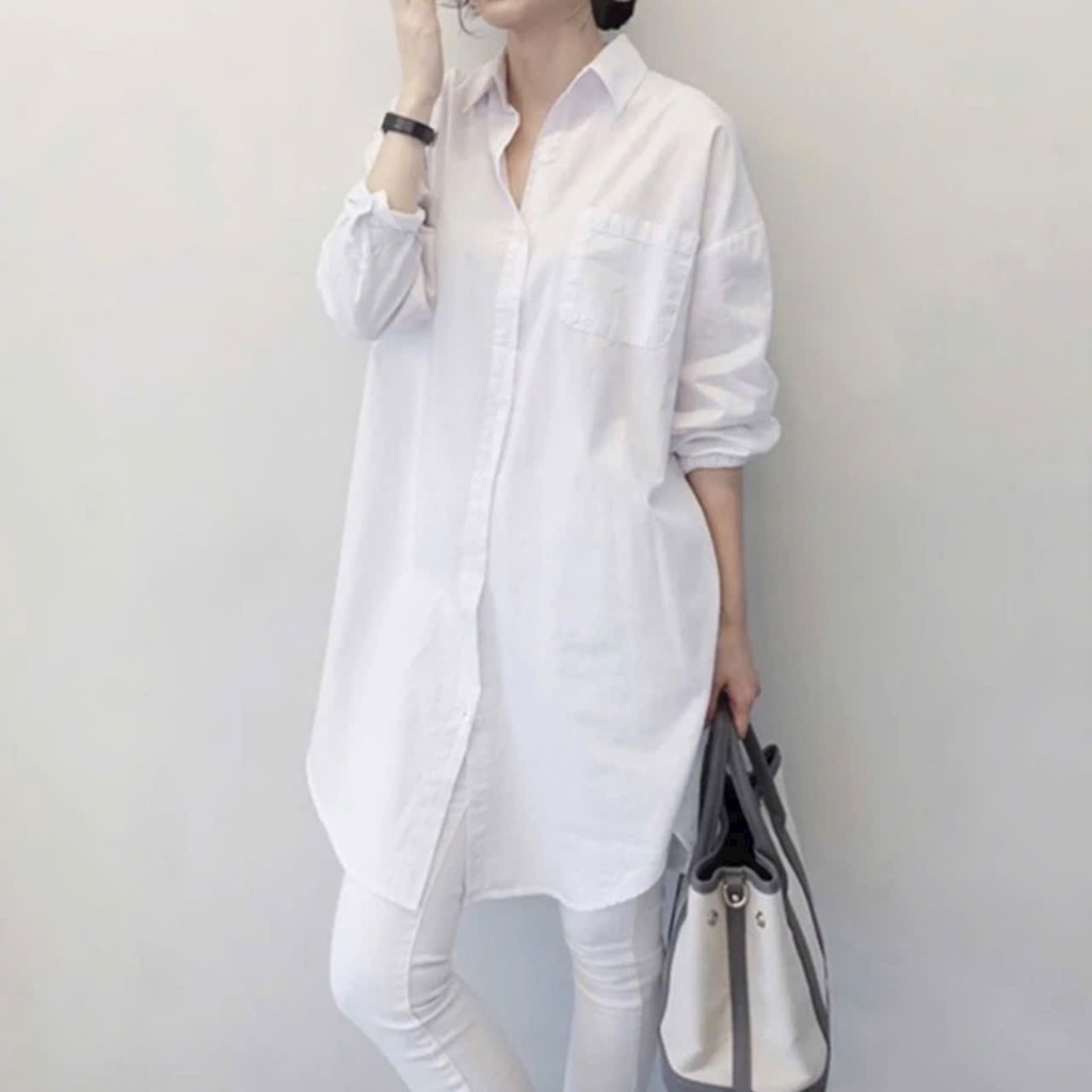 Đầm váy freesize sơ mi trắng suông basic