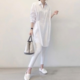 Đầm váy freesize sơ mi trắng suông basic