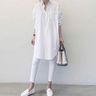 Đầm váy freesize sơ mi trắng suông basic