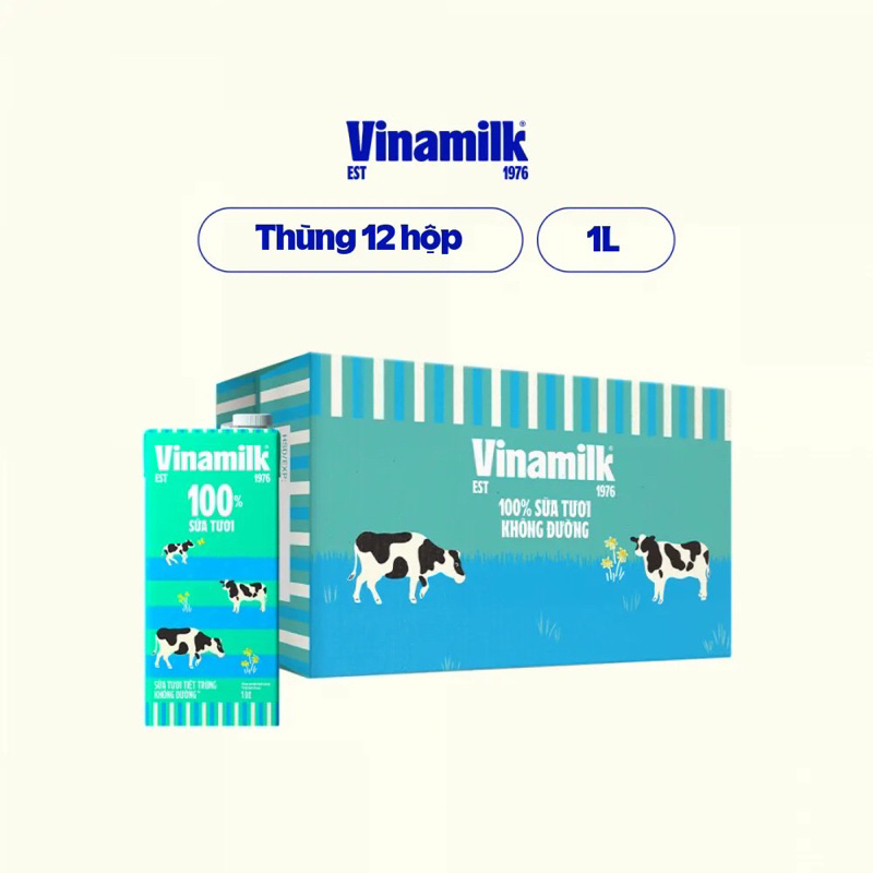 thùng 12 hộp sữa tươi tiệt trùng Vinamilk 1 lít không đường