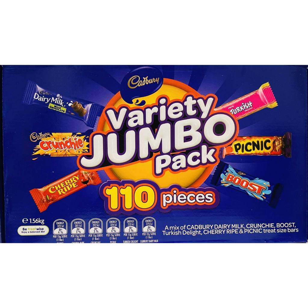 Socola Cadbury Variety Jumbo Chocolate Box 1.56kg Picnic, Boost, Dairy Milk, Crunchie, Cherry Ripe..Loacker extaste