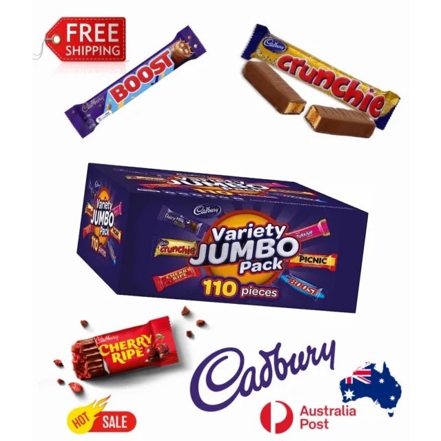 Socola Cadbury Variety Jumbo Chocolate Box 1.56kg Picnic, Boost, Dairy Milk, Crunchie, Cherry Ripe..Loacker extaste