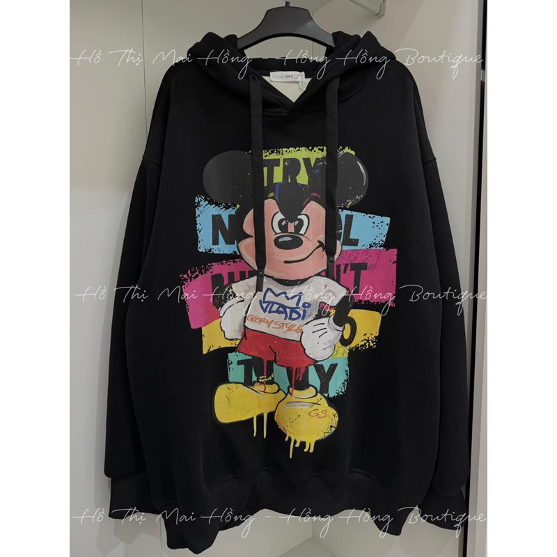 Áo hoodies nỉ Mickey dáng rộng mũ 2 lớp Unisex hình in 5D siêu nét