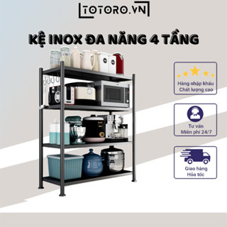 Kệ để đồ nhà bếp Inox 304 sơn đen tĩnh điện 3 lớp an toàn, kệ vi sóng gia vị nồi chiên không dầu thông minh